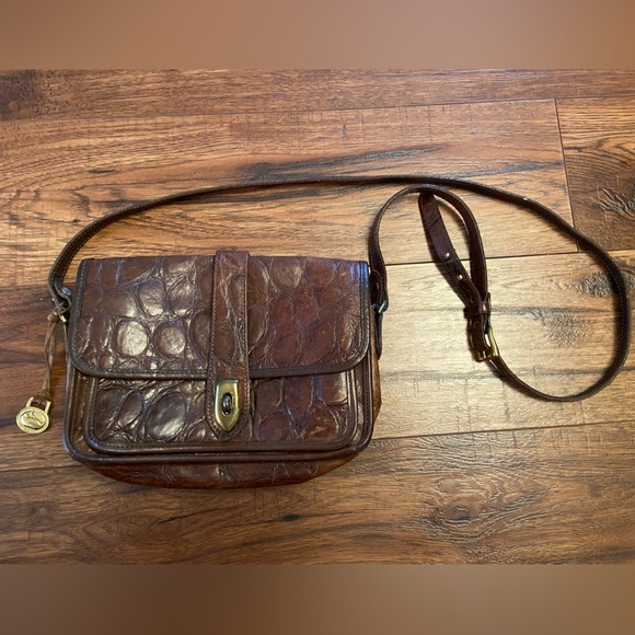 VTG RARE Dooney & Bourke Crossbody Bag Brown Leather Alligator Croc Embossed USA - Picture 6 of 16